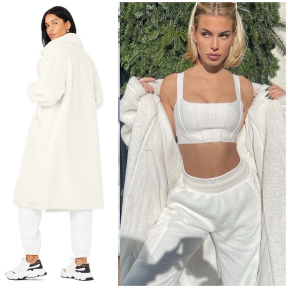 ALO YOGA Ivory White Sherpa Teddy Trench Coat SZ M - Picture 10 of 10
